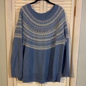 Talbots Light Blue and White Patterned Sweater